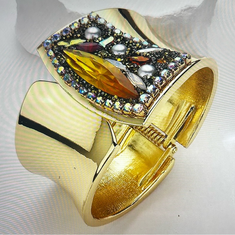 Faceted Marquise Embellished Statement Cuff Bracelet